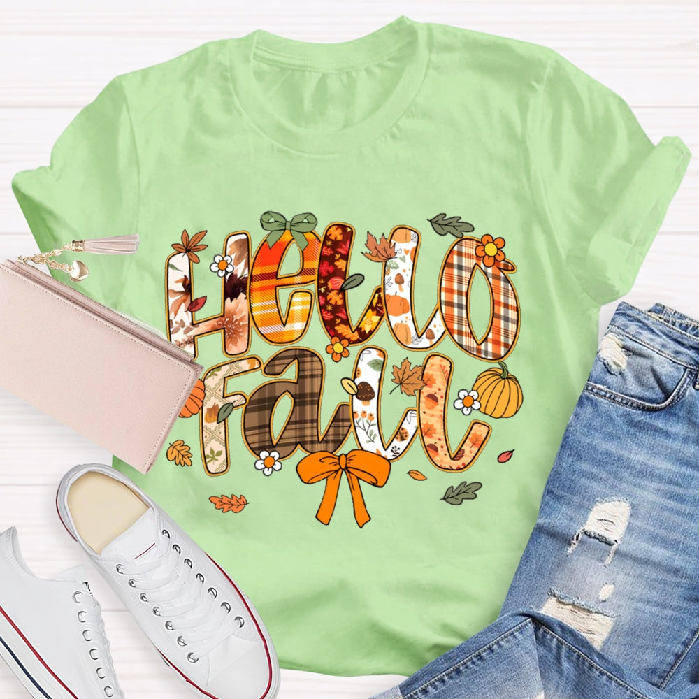 Hello Fall Various Brown Fonts Funny Halloween T-shirt