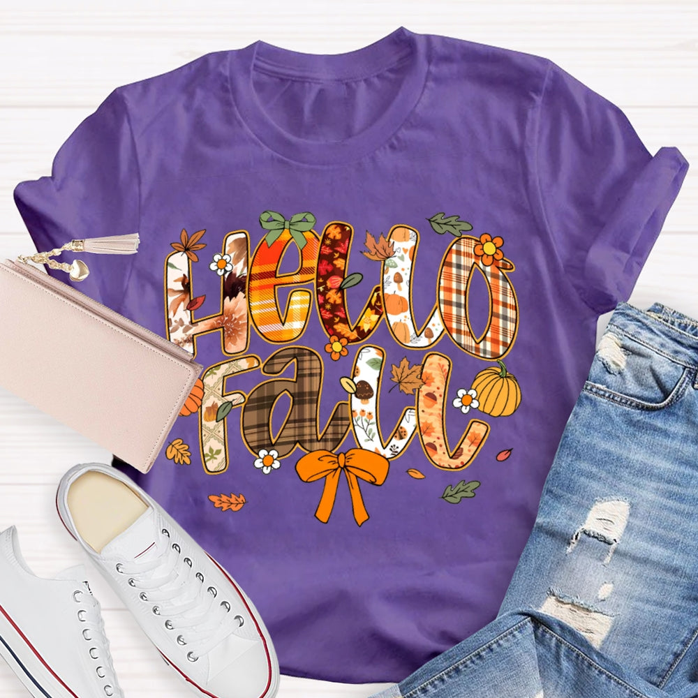 Hello Fall Various Brown Fonts Funny Halloween T-shirt