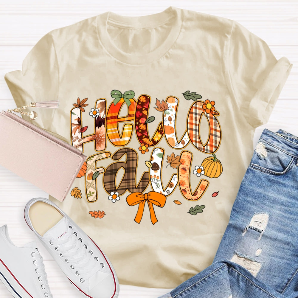 Hello Fall Various Brown Fonts Funny Halloween T-shirt