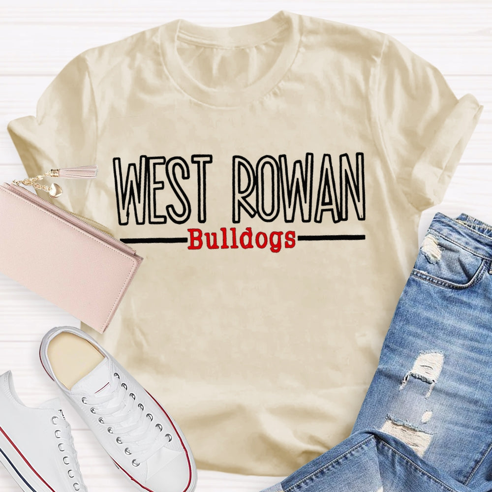 Personalized Mascot And School Name West Rowan Bulldogs White Red Font T-Shirt