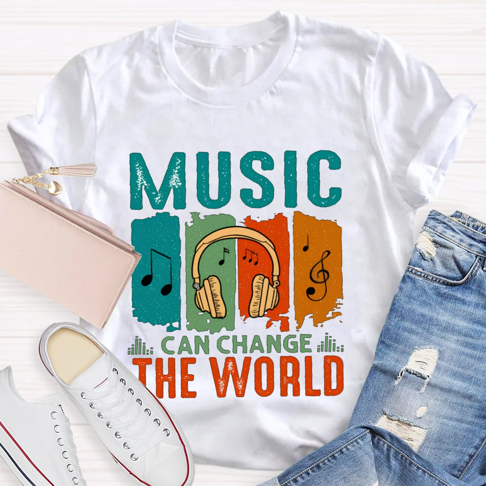 Music Can Change The World Colorful Block Headphones T-shirt