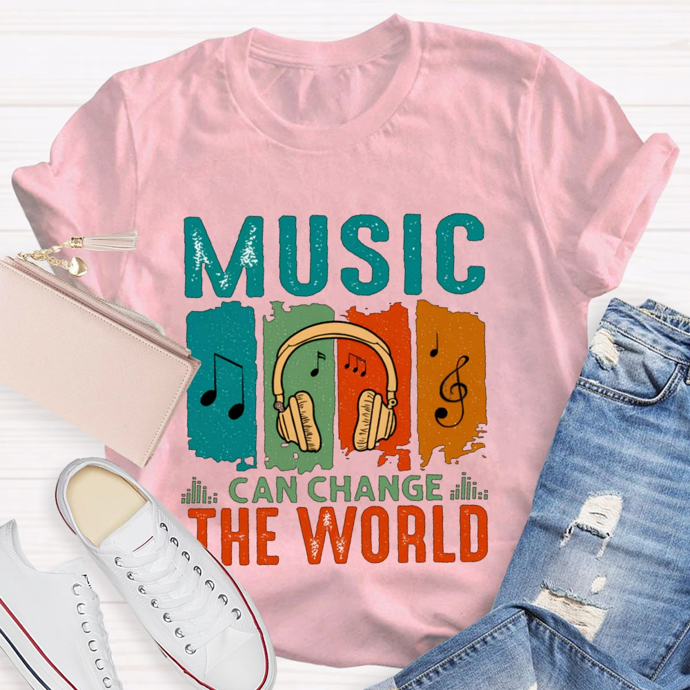 Music Can Change The World Colorful Block Headphones T-shirt