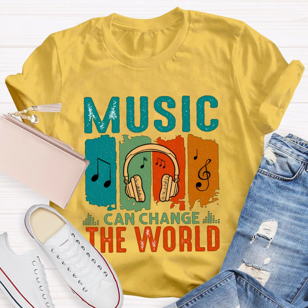 Music Can Change The World Colorful Block Headphones T-shirt