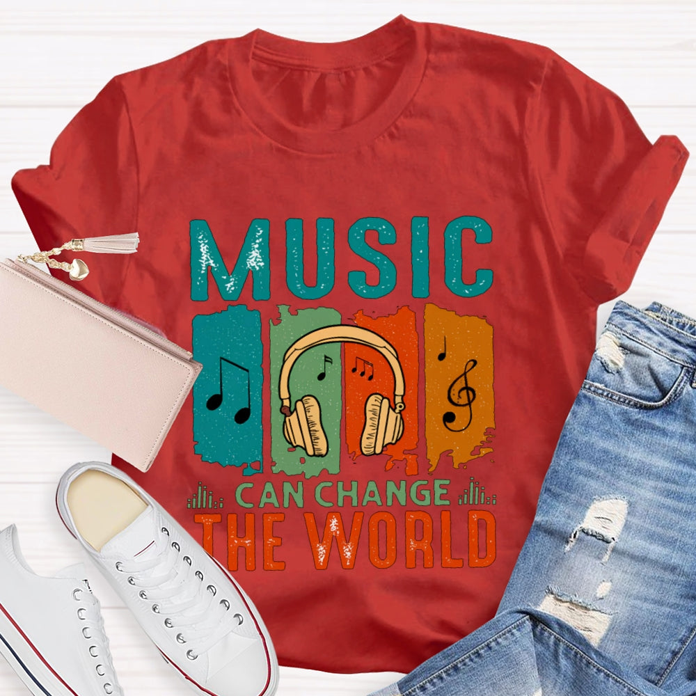 Music Can Change The World Colorful Block Headphones T-shirt
