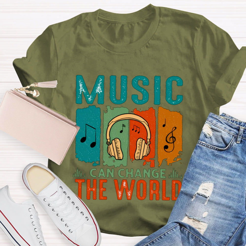 Music Can Change The World Colorful Block Headphones T-shirt