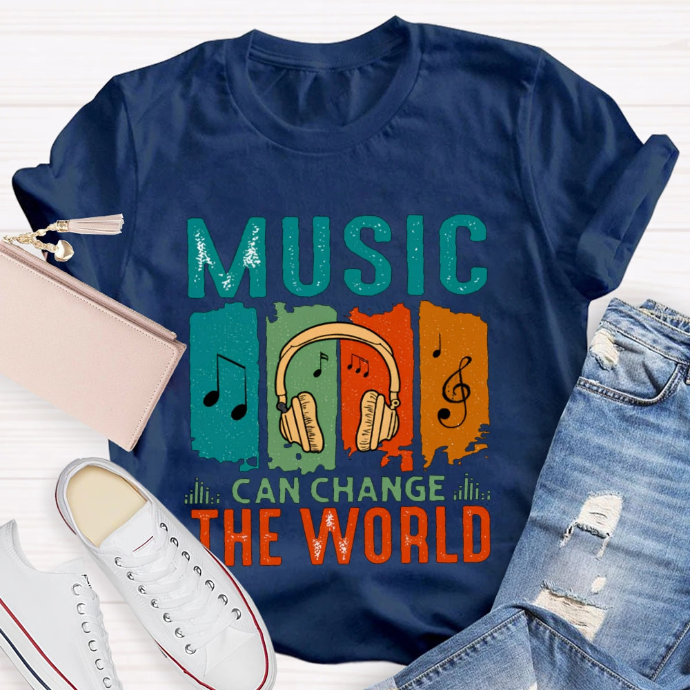Music Can Change The World Colorful Block Headphones T-shirt