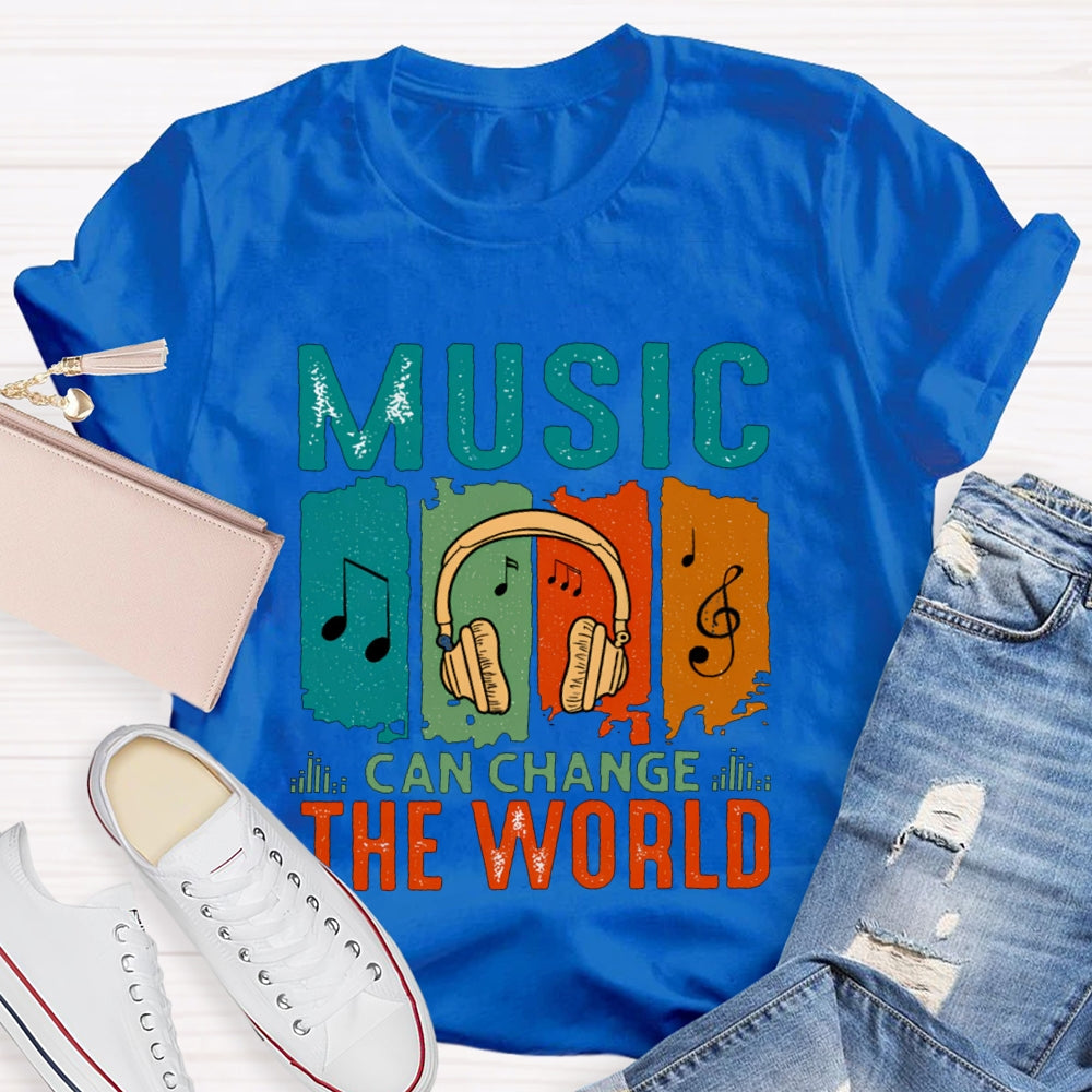 Music Can Change The World Colorful Block Headphones T-shirt