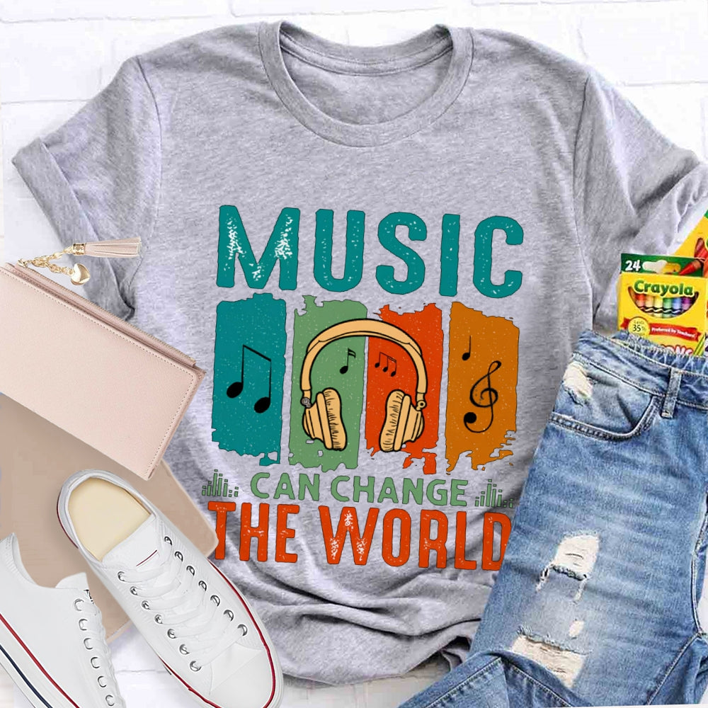 Music Can Change The World Colorful Block Headphones T-shirt