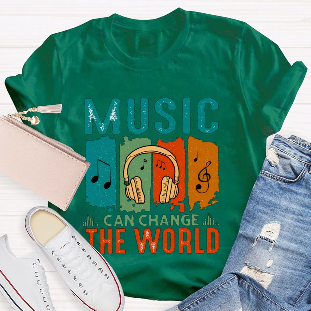 Music Can Change The World Colorful Block Headphones T-shirt