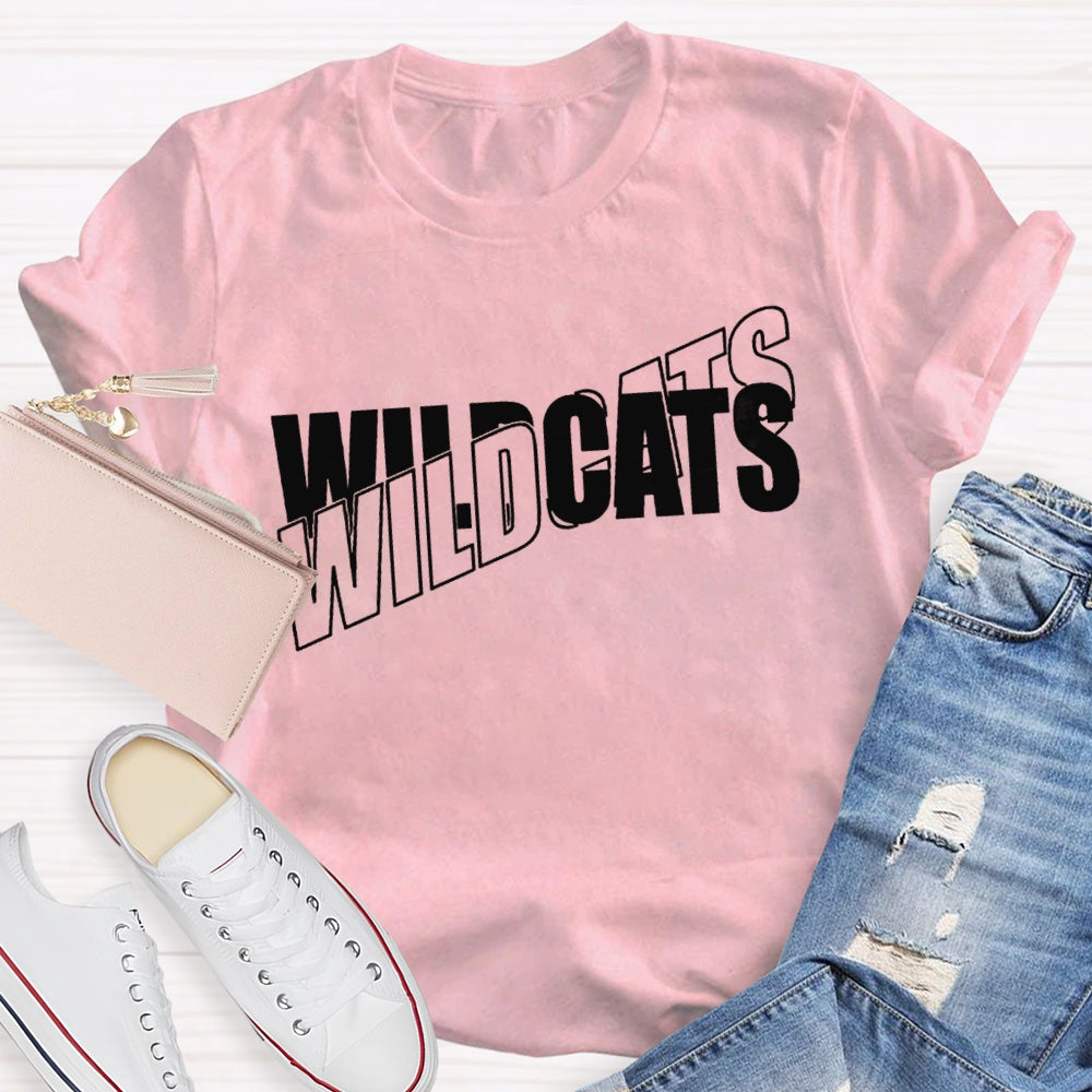 Personalized Mascot Wild Cats Black And White Font T-shirt