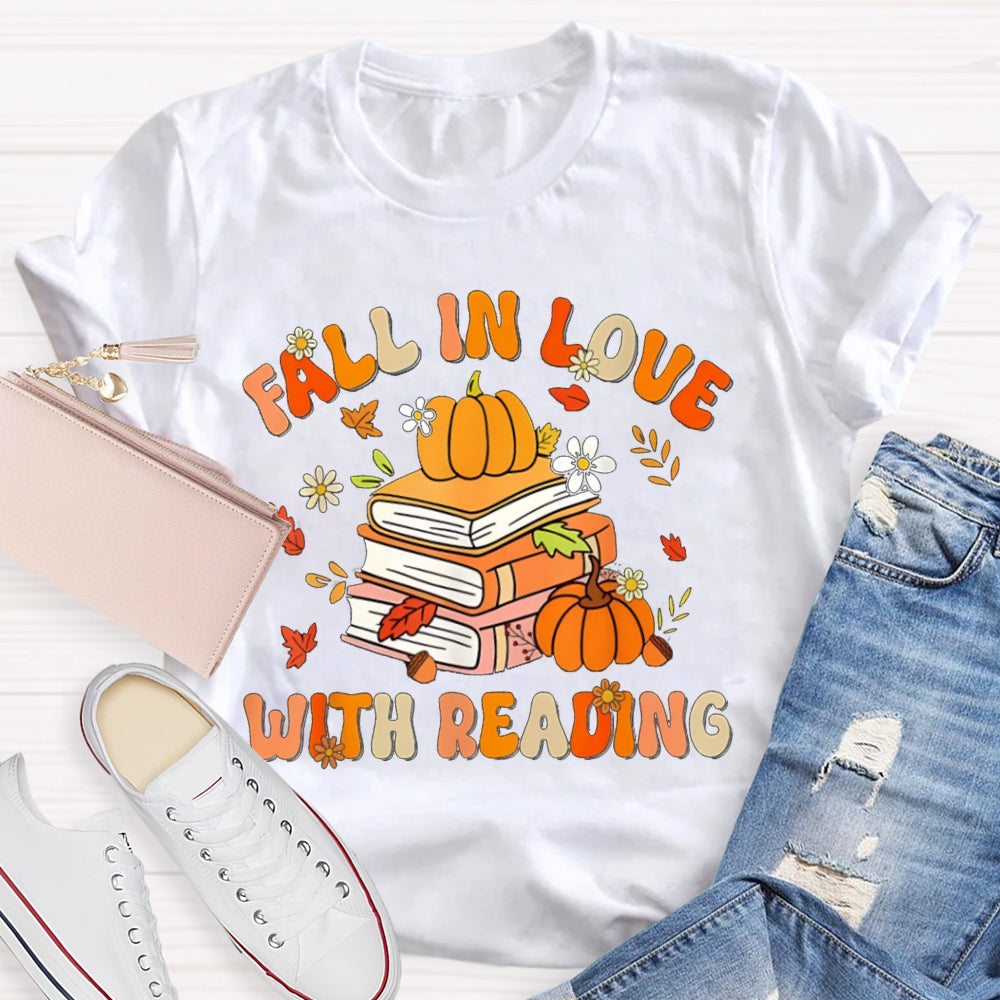 Fall In Love With Reading Maple Leaf And Pumpkin Books T-shirt