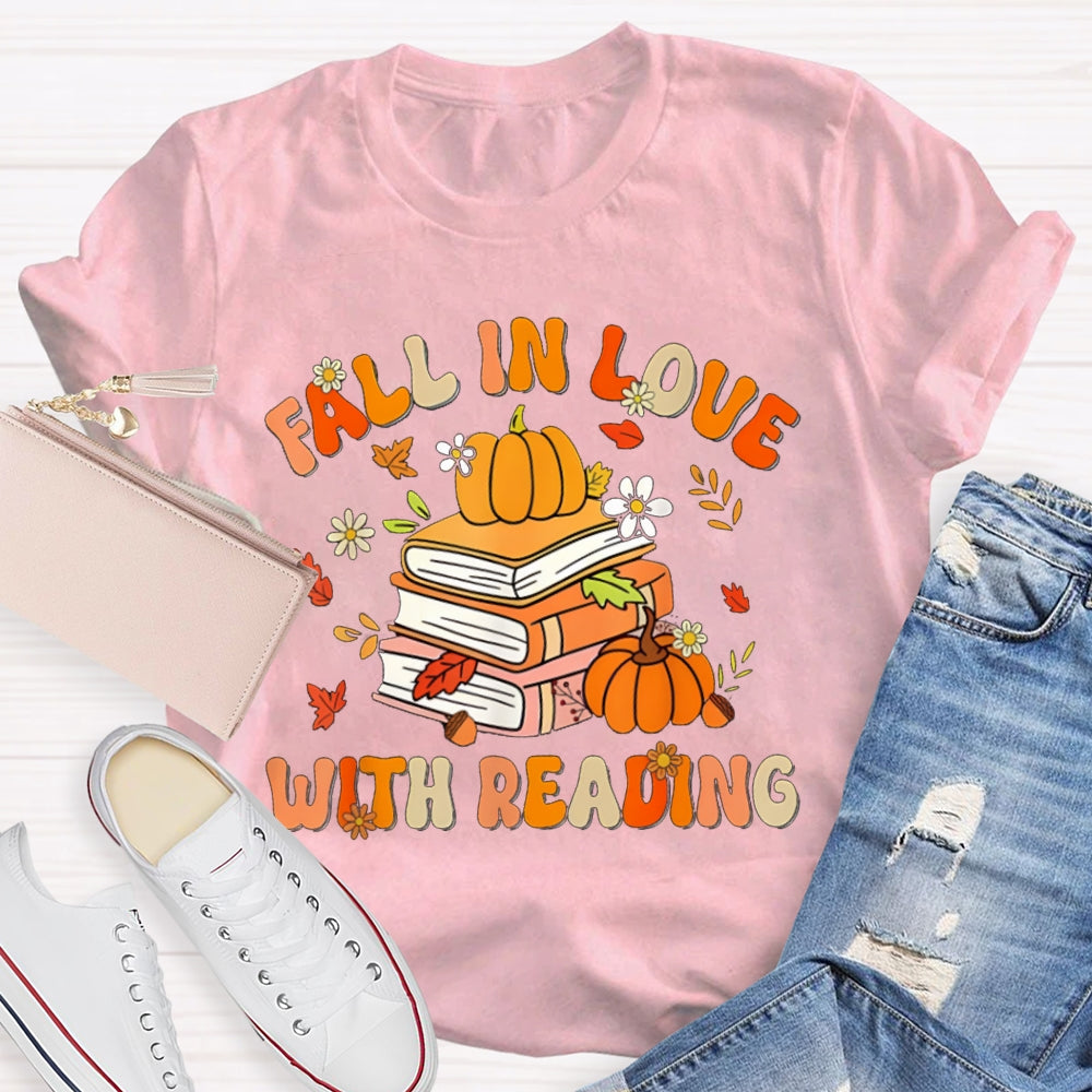 Fall In Love With Reading Maple Leaf And Pumpkin Books T-shirt