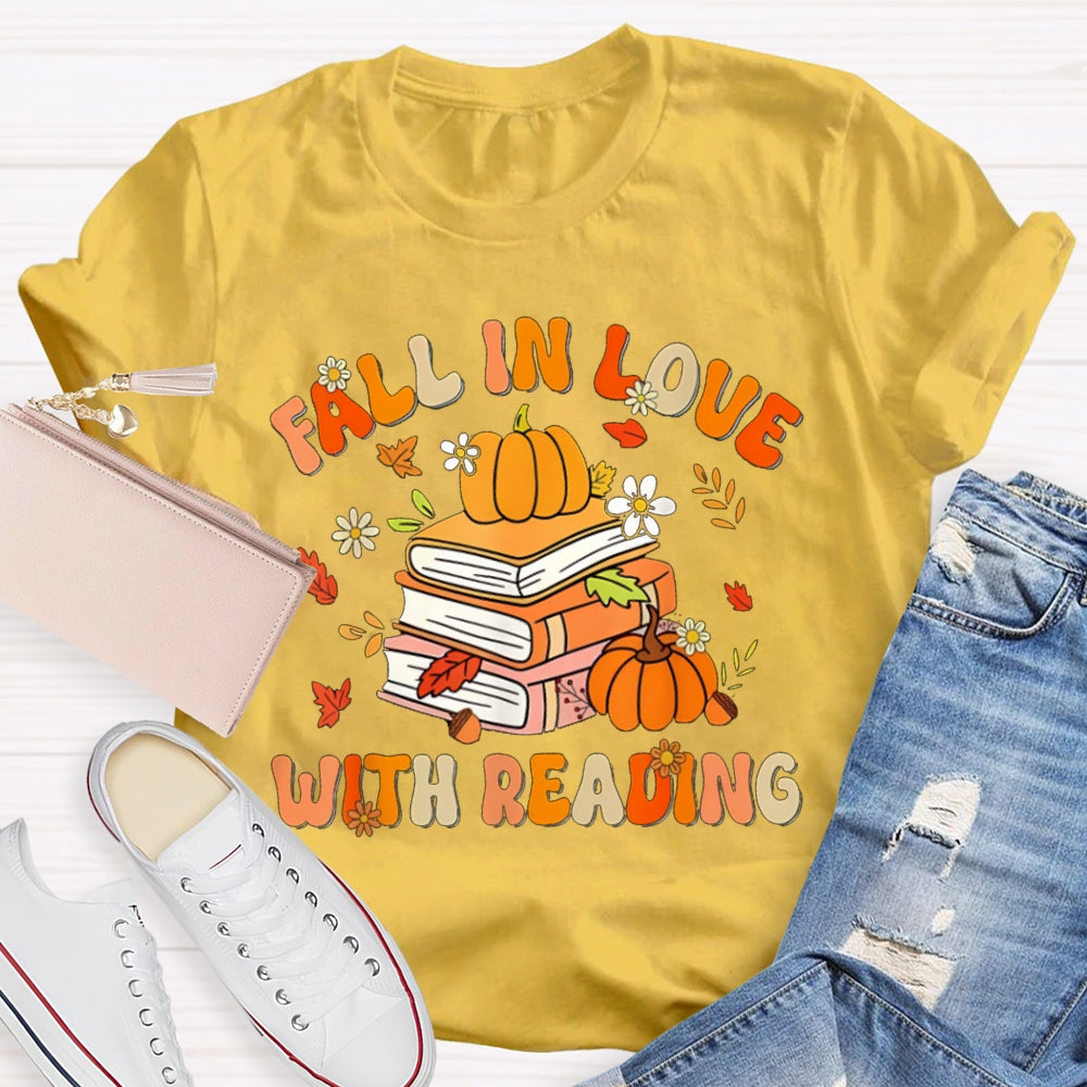 Fall In Love With Reading Maple Leaf And Pumpkin Books T-shirt