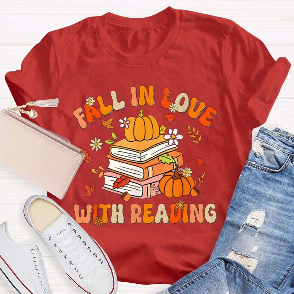 Fall In Love With Reading Maple Leaf And Pumpkin Books T-shirt