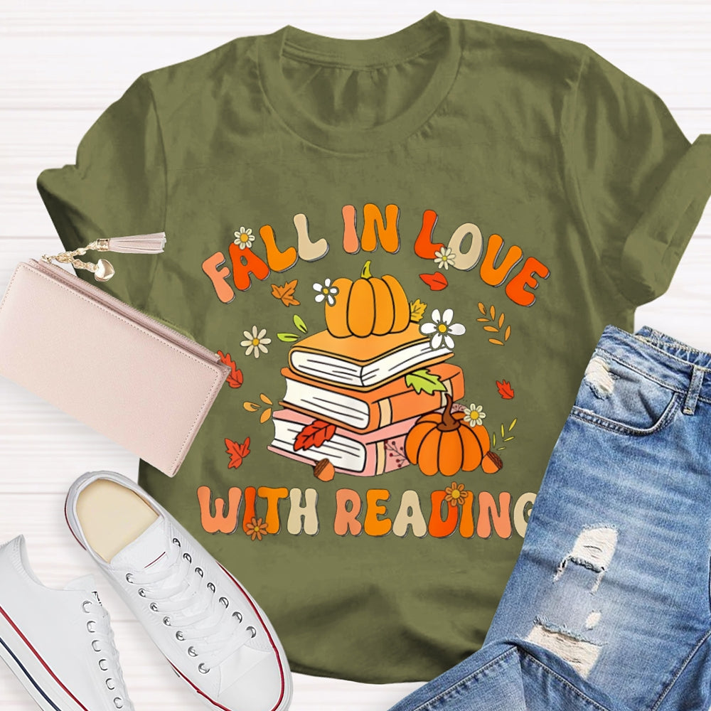 Fall In Love With Reading Maple Leaf And Pumpkin Books T-shirt