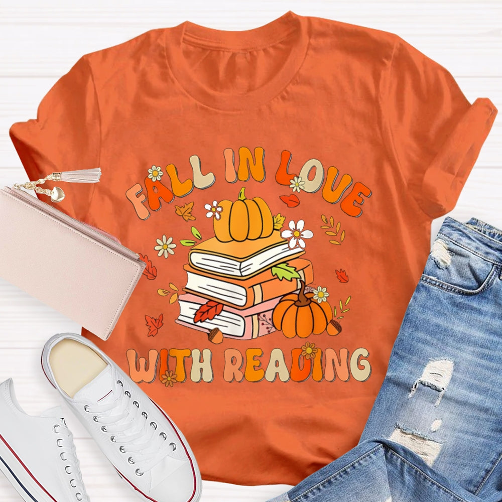 Fall In Love With Reading Maple Leaf And Pumpkin Books T-shirt