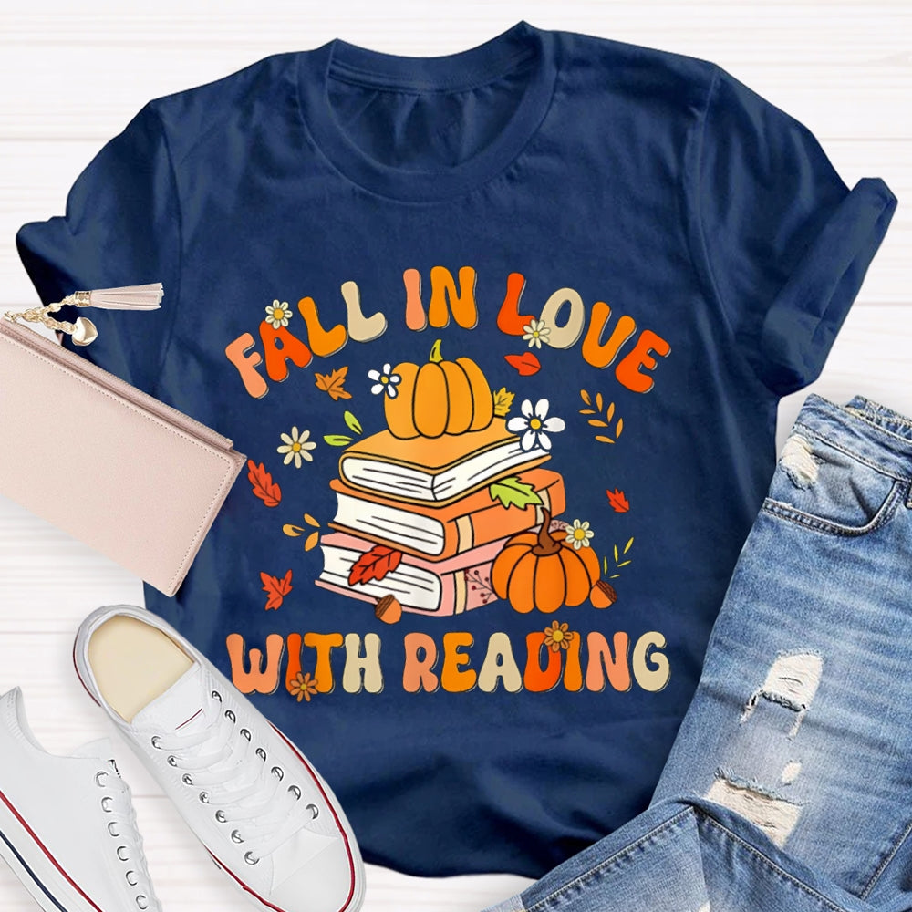 Fall In Love With Reading Maple Leaf And Pumpkin Books T-shirt