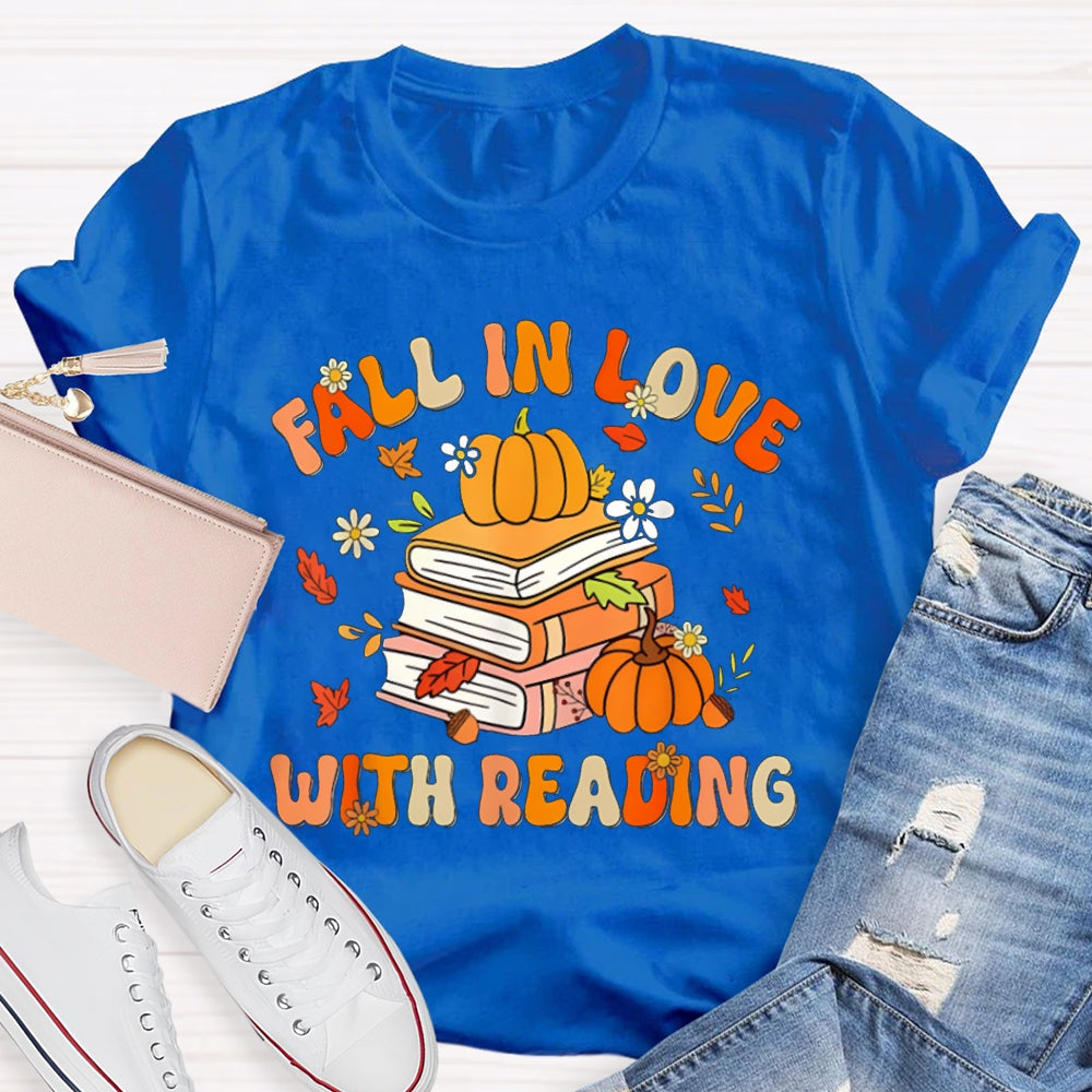 Fall In Love With Reading Maple Leaf And Pumpkin Books T-shirt