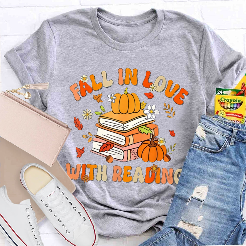 Fall In Love With Reading Maple Leaf And Pumpkin Books T-shirt