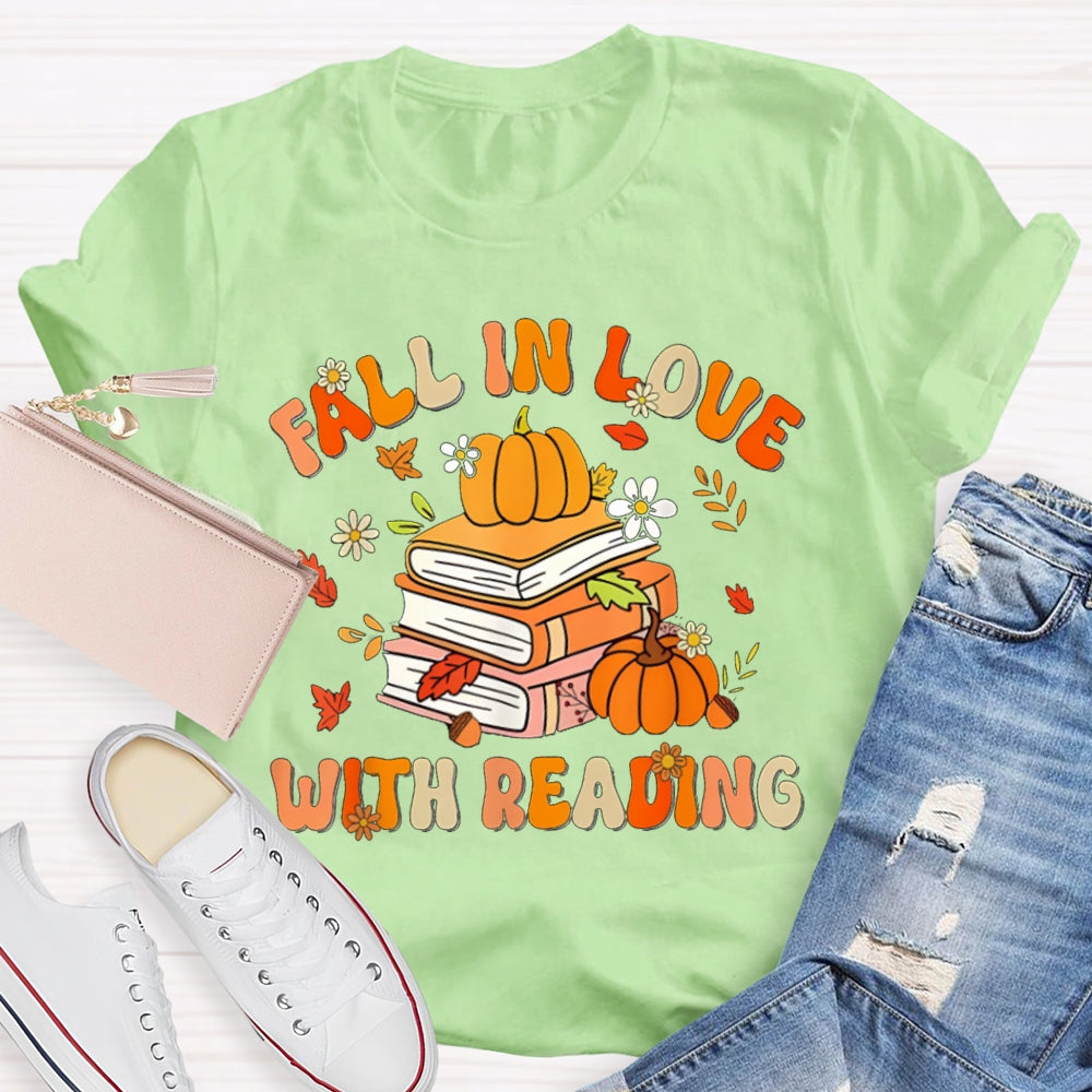 Fall In Love With Reading Maple Leaf And Pumpkin Books T-shirt