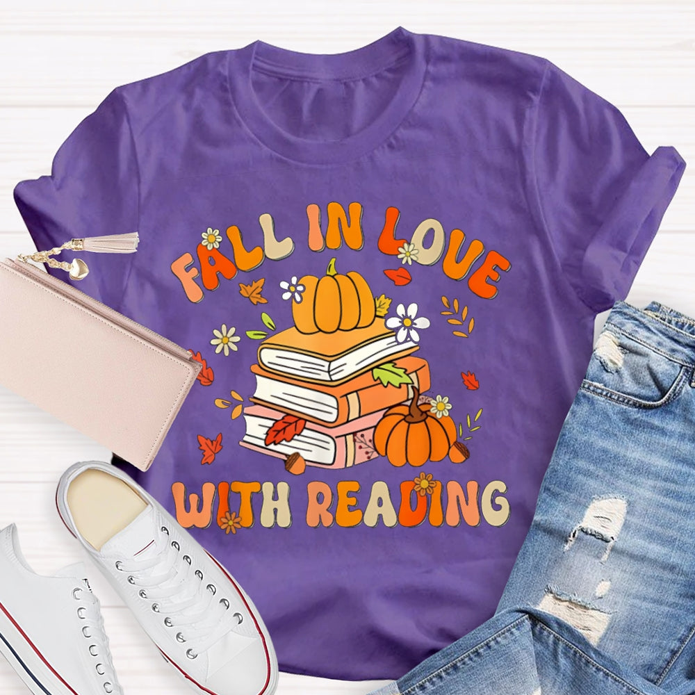 Fall In Love With Reading Maple Leaf And Pumpkin Books T-shirt