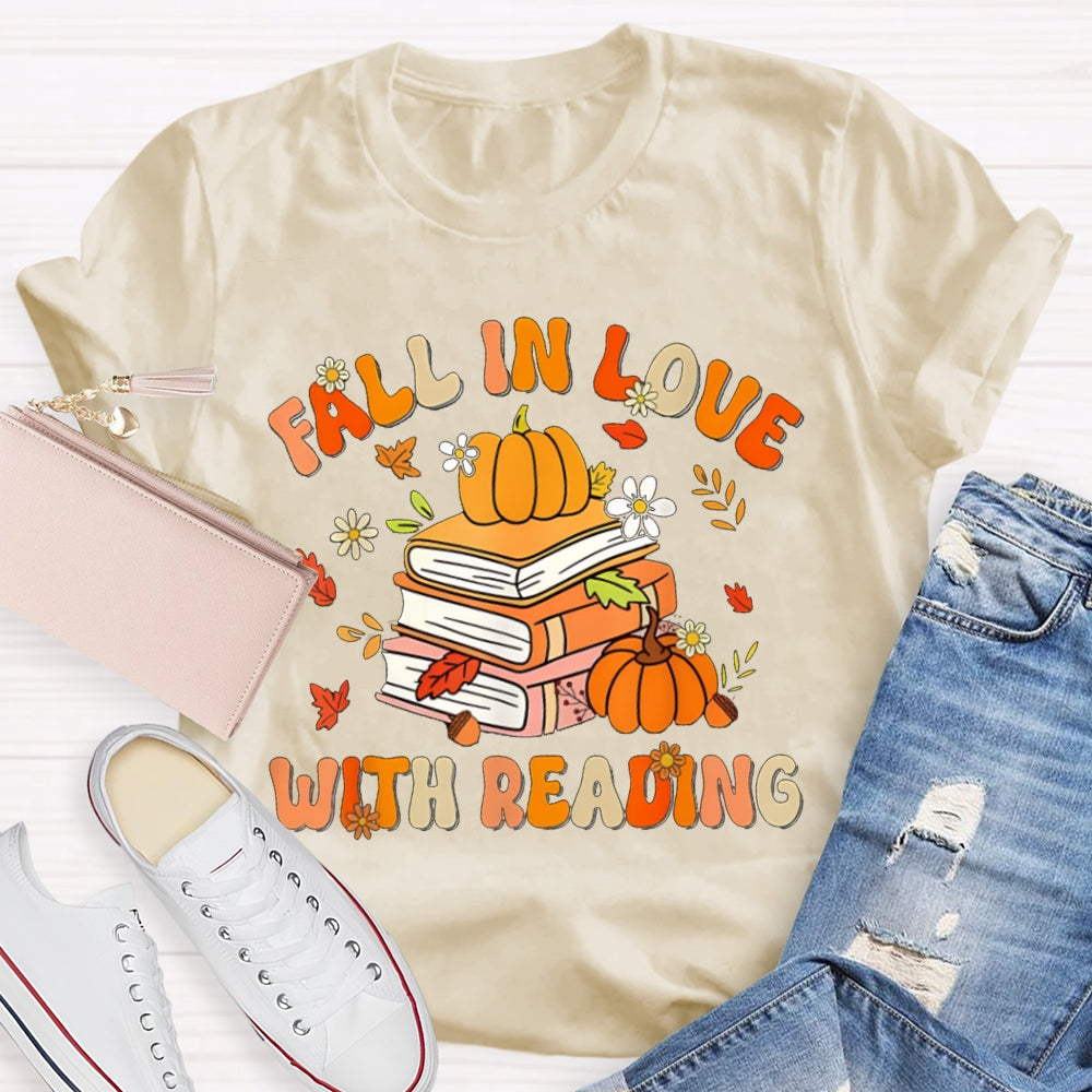 Fall In Love With Reading Maple Leaf And Pumpkin Books T-shirt