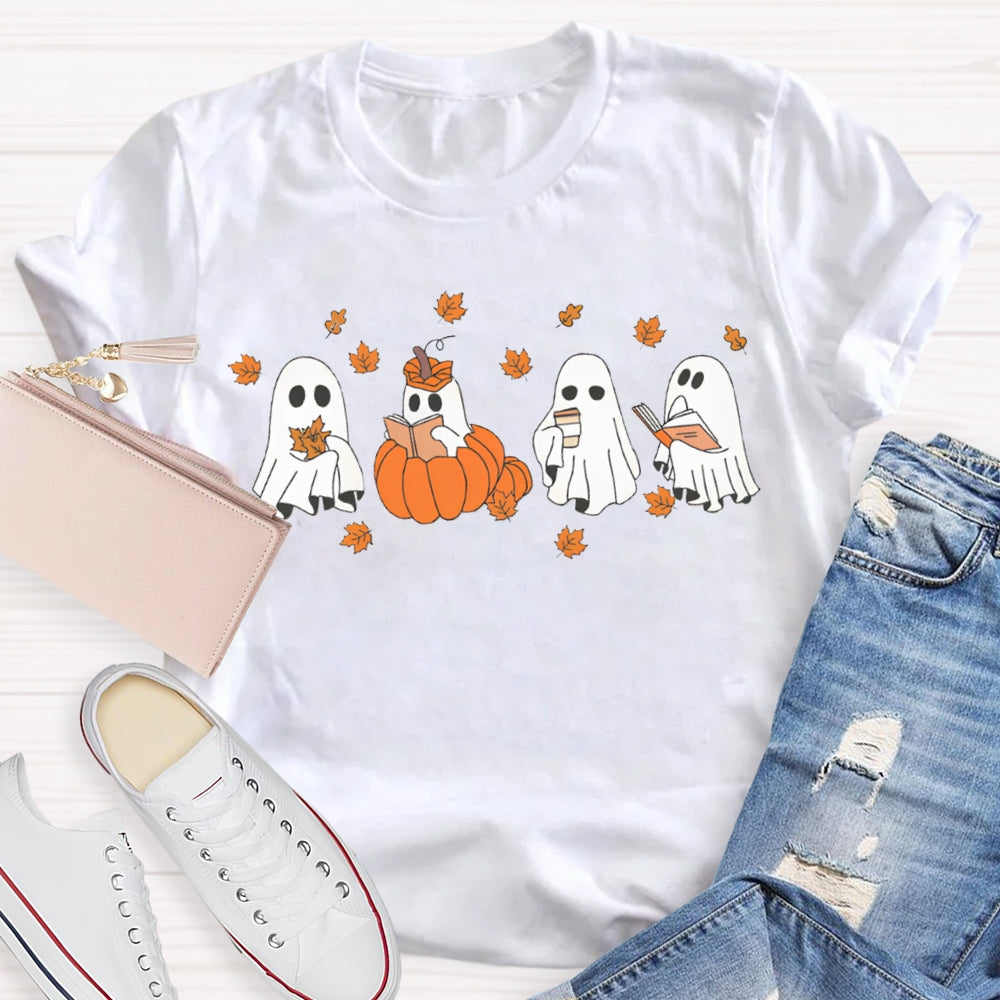 A Group Of Cute Little Ghosts Readin Funny Halloween T-shirt