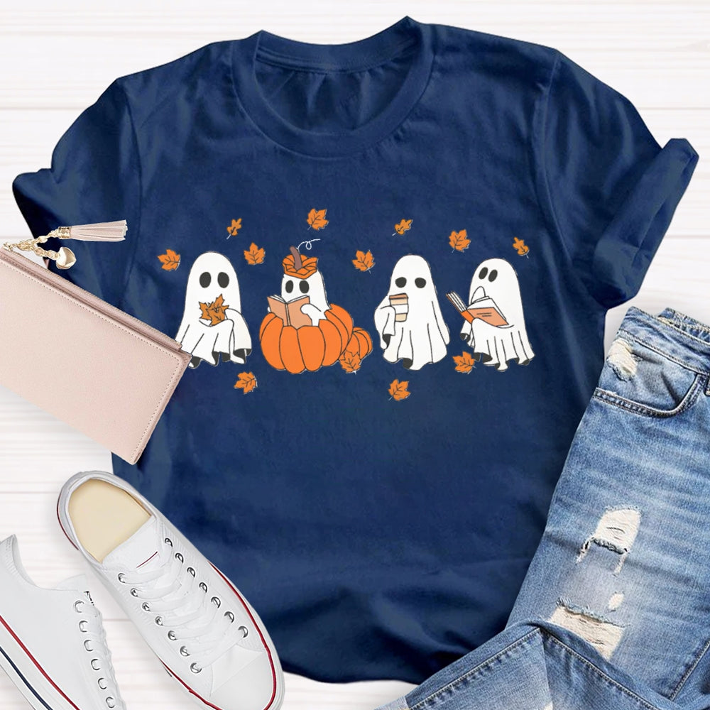 A Group Of Cute Little Ghosts Readin Funny Halloween T-shirt