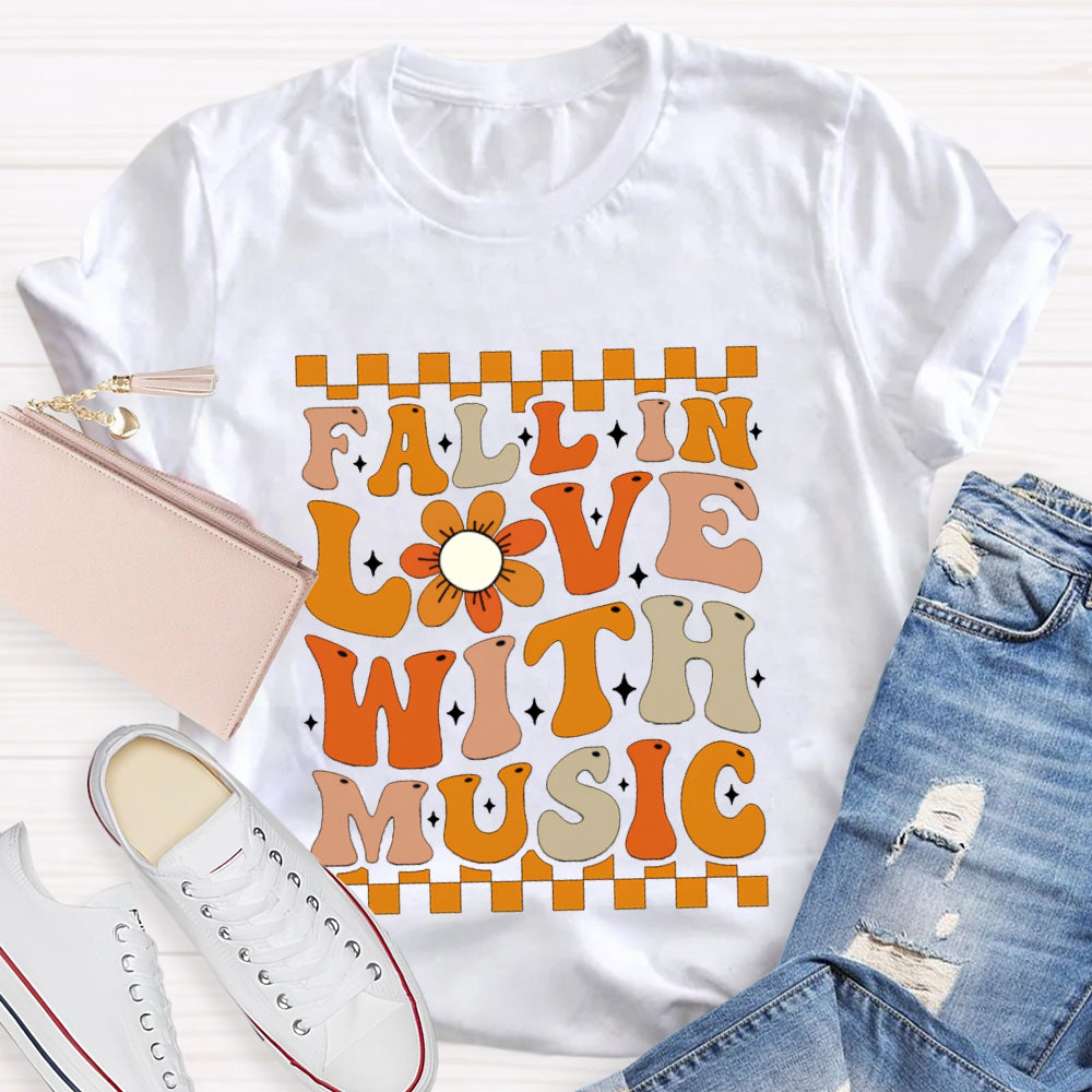 Fall In Love With Music Colorful Squares And Sunflowers T-shirt