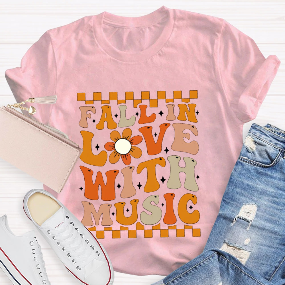 Fall In Love With Music Colorful Squares And Sunflowers T-shirt