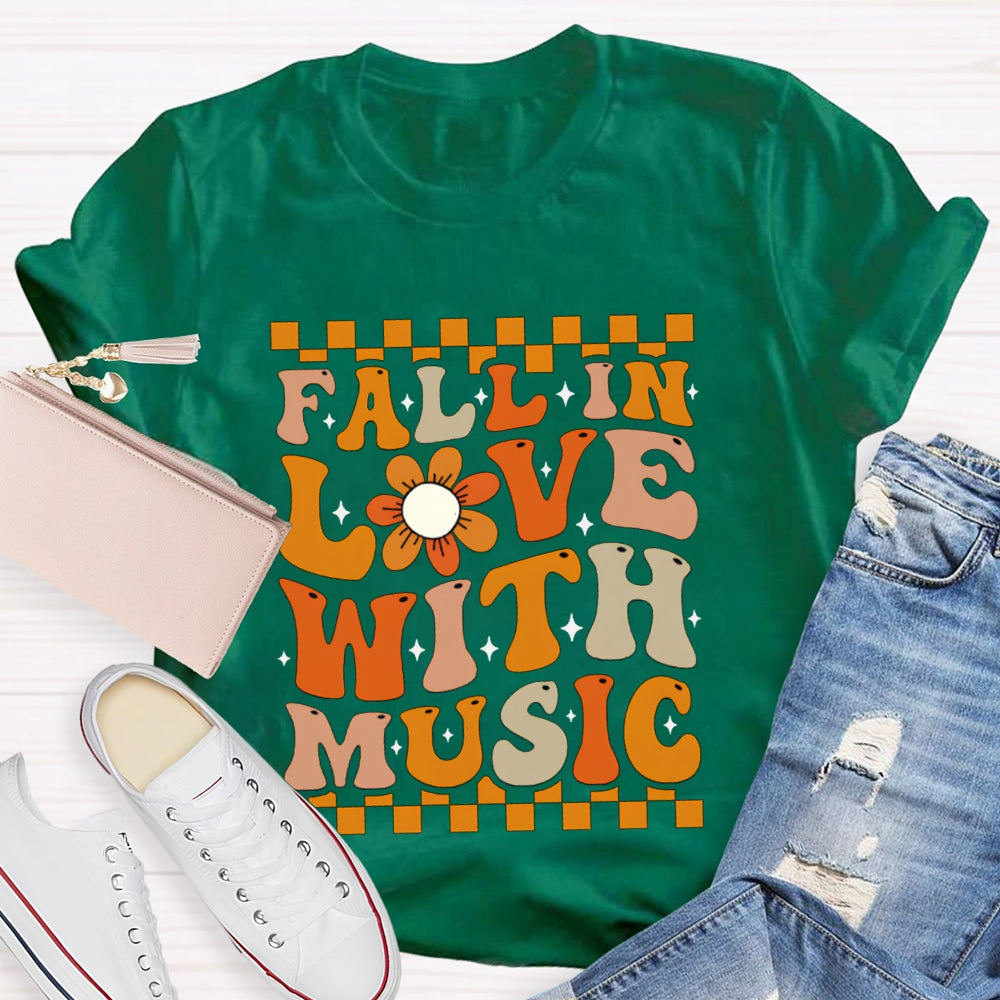 Fall In Love With Music Colorful Squares And Sunflowers T-shirt
