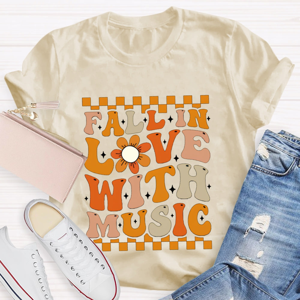 Fall In Love With Music Colorful Squares And Sunflowers T-shirt