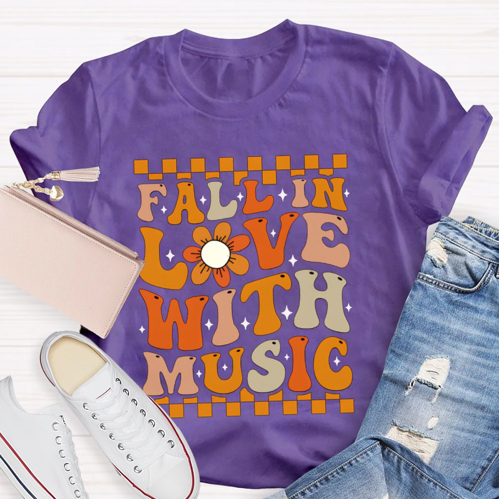 Fall In Love With Music Colorful Squares And Sunflowers T-shirt