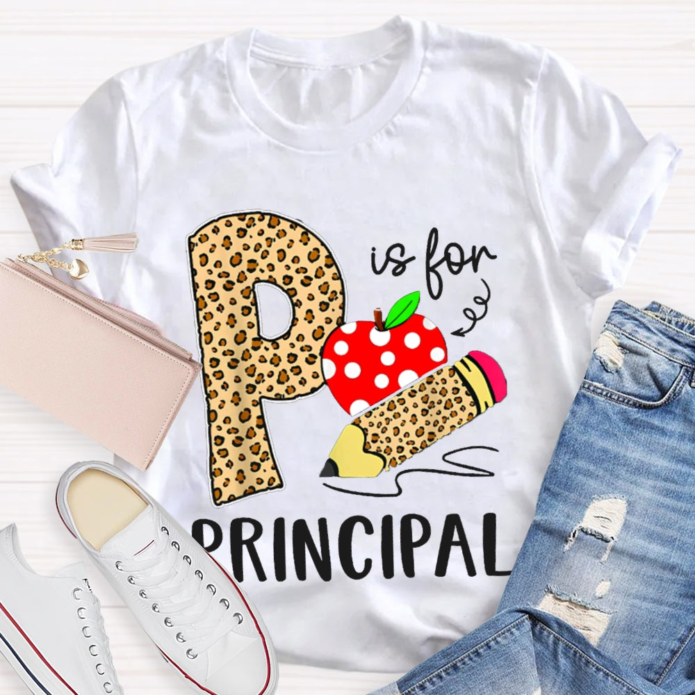 P Is For Principal Leopard Print Pencils And Apple T-shirt