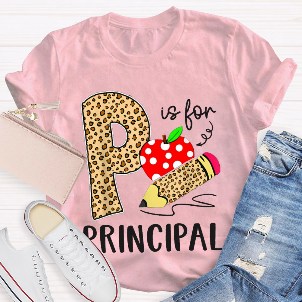 P Is For Principal Leopard Print Pencils And Apple T-shirt