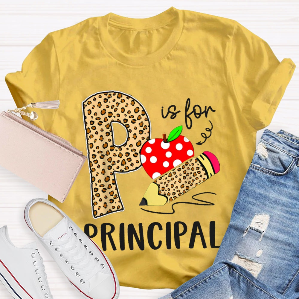 P Is For Principal Leopard Print Pencils And Apple T-shirt