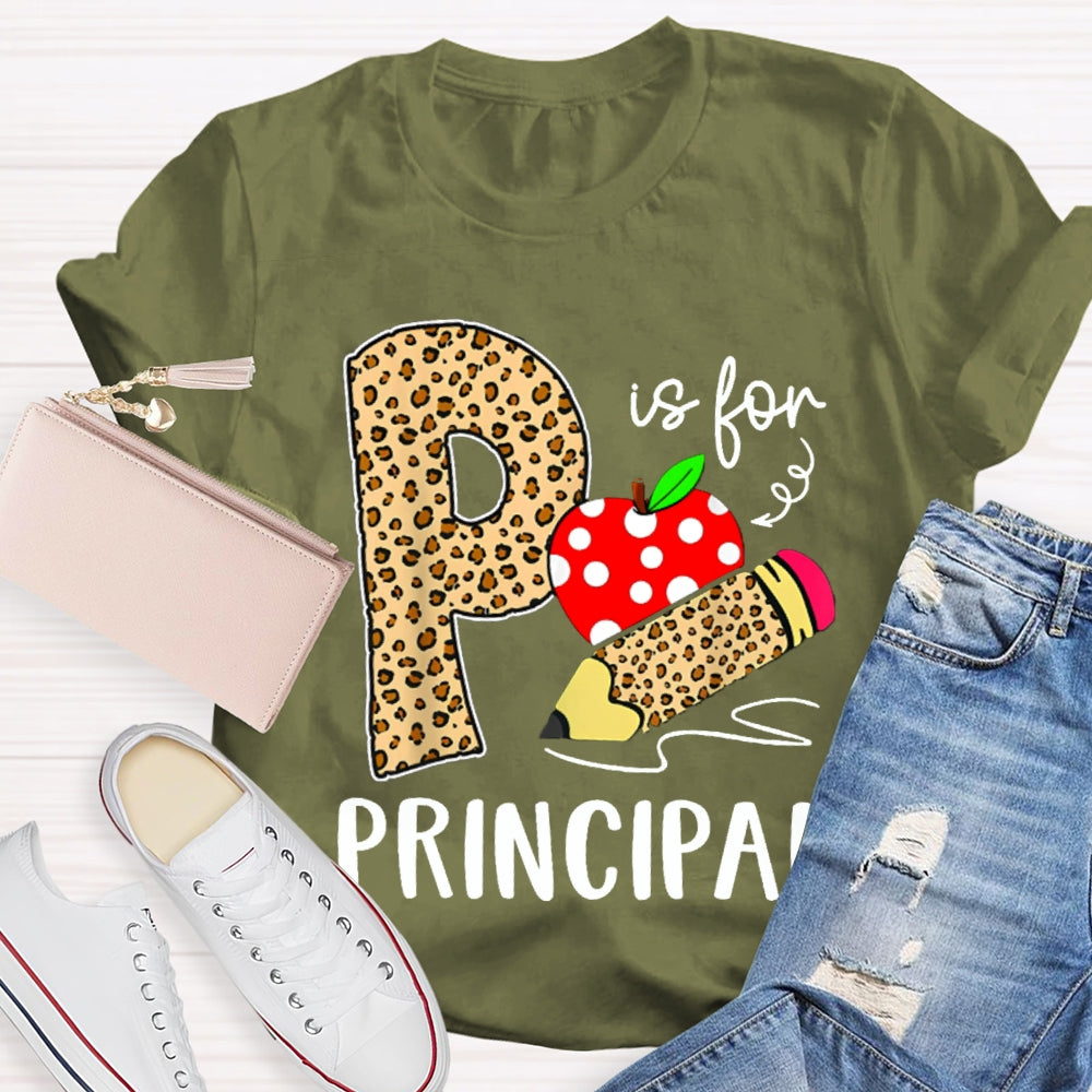 P Is For Principal Leopard Print Pencils And Apple T-shirt