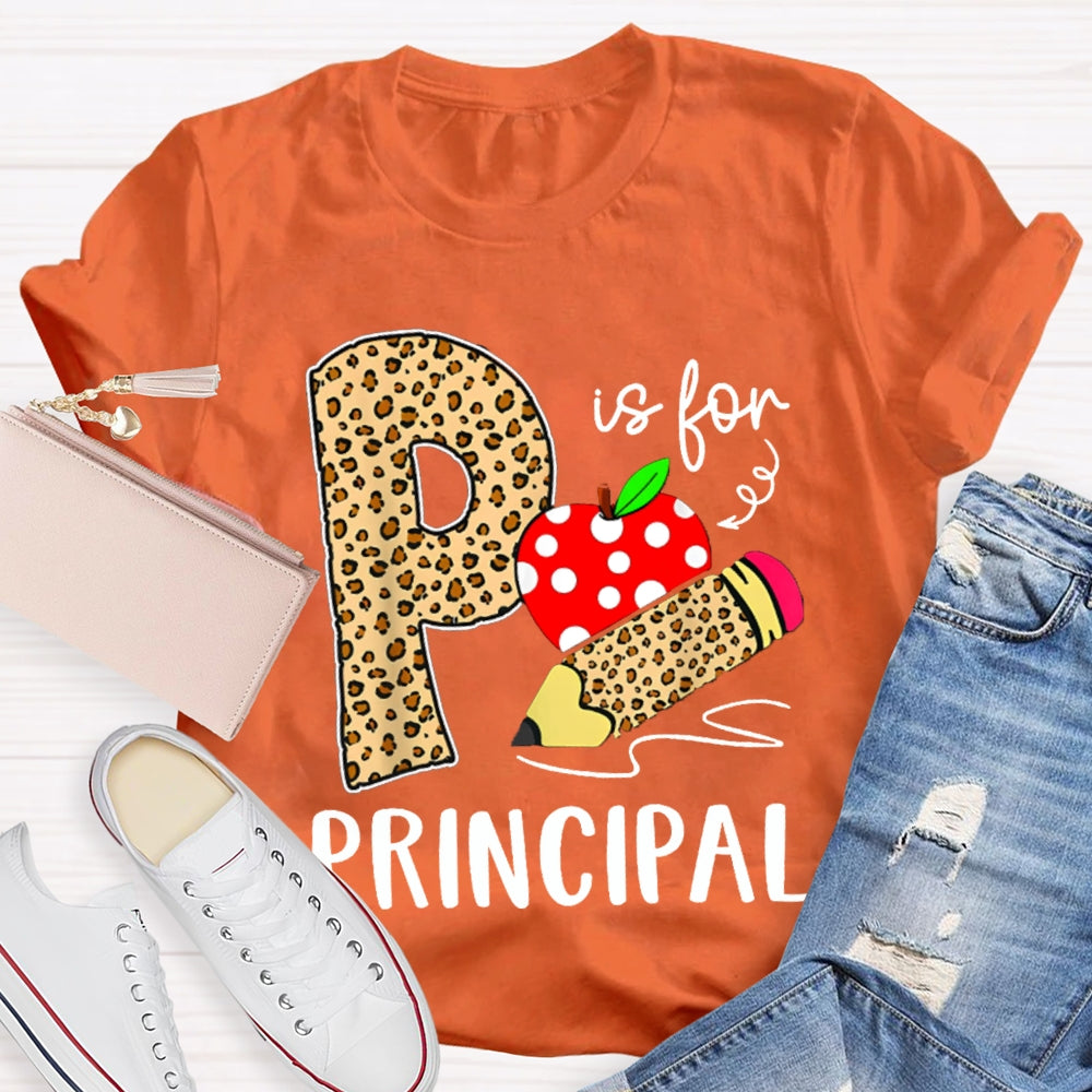 P Is For Principal Leopard Print Pencils And Apple T-shirt
