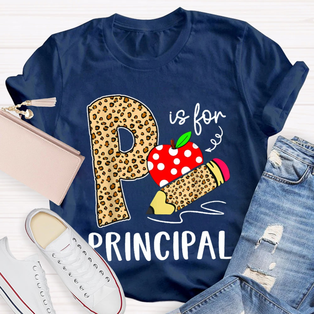 P Is For Principal Leopard Print Pencils And Apple T-shirt