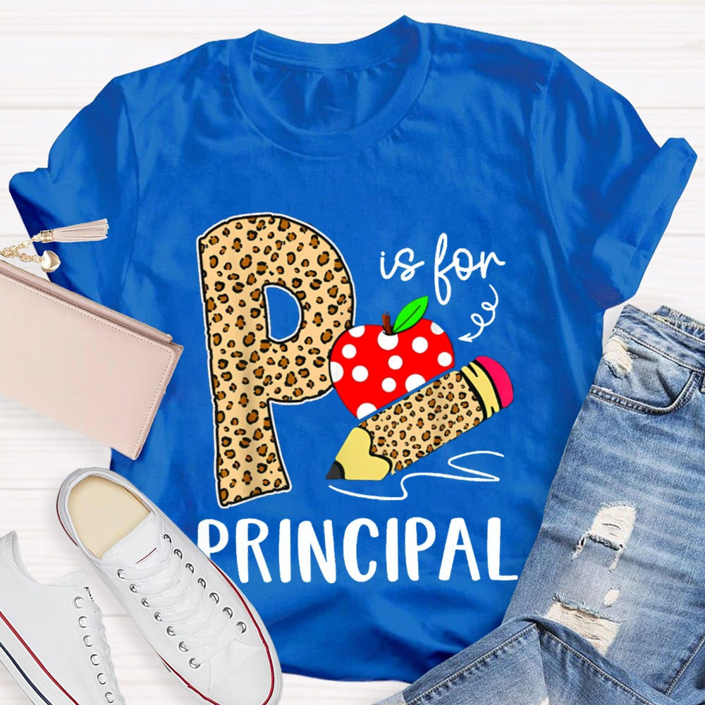 P Is For Principal Leopard Print Pencils And Apple T-shirt