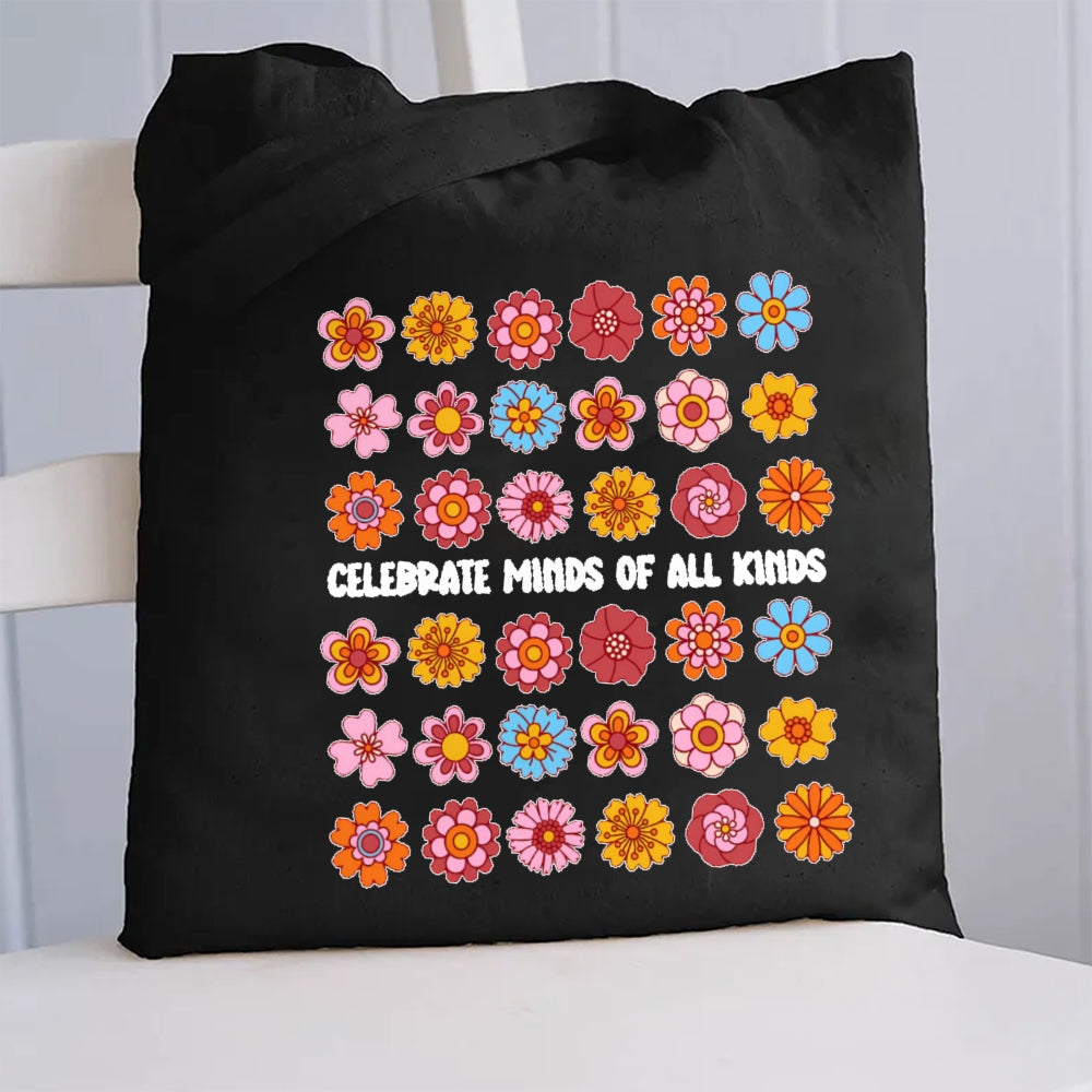 Celebrate Minds of All Kinds Floral Canvas Tote Bag