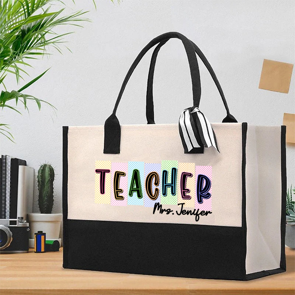 Personalized Name Colorful Teacher Cotton Tote Bag