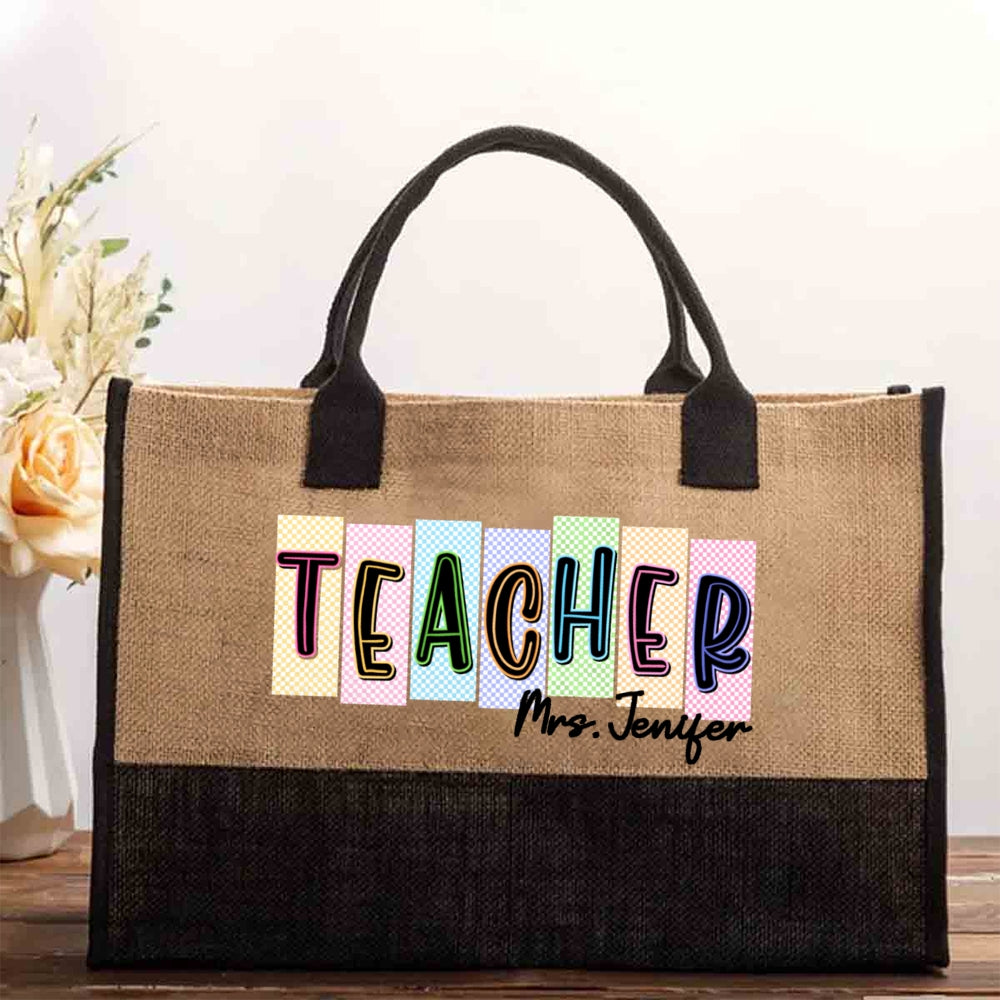 Personalized Name Colorful Teacher Cotton Tote Bag