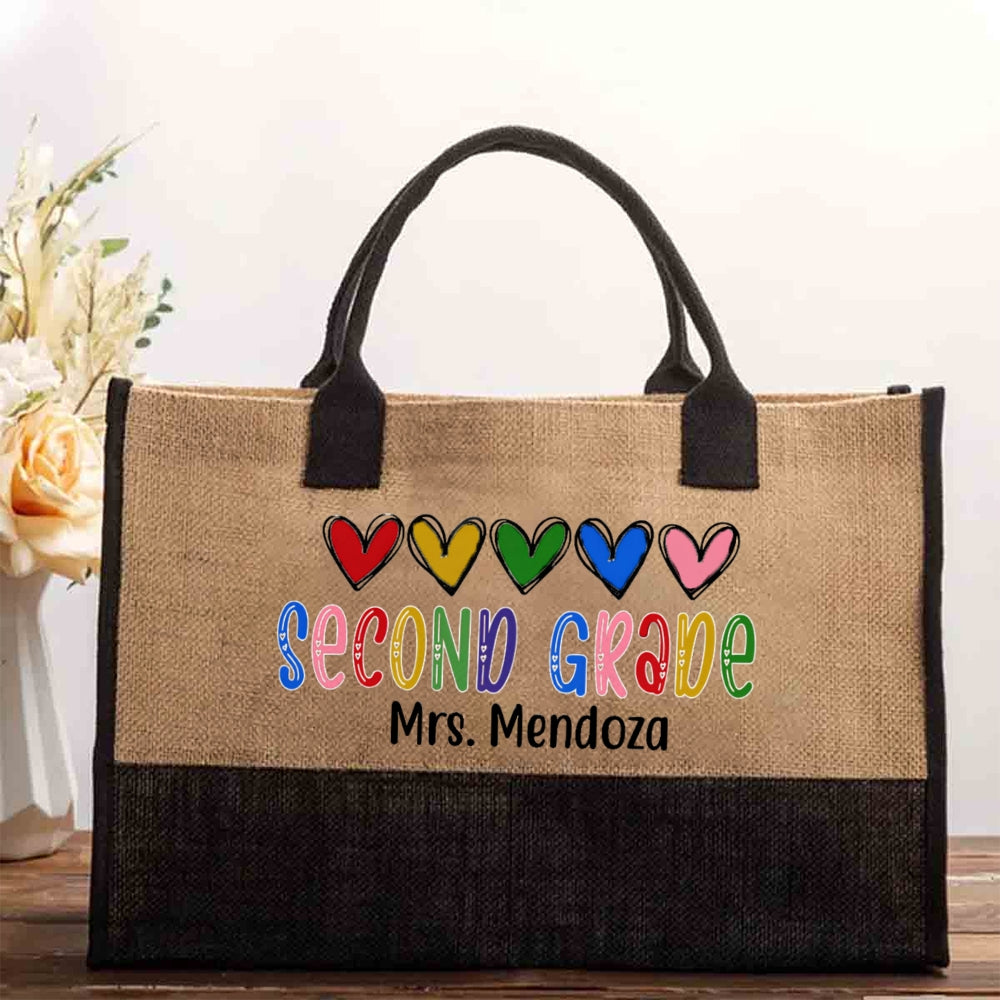 Personalized Grade And Name Colorful Heart And Letter Cotton Tote Bag
