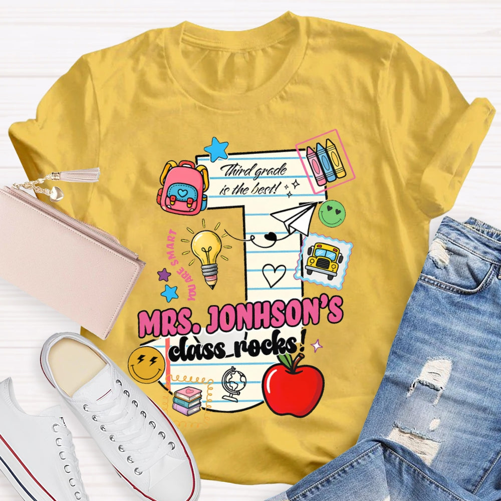 Personalized Name And Grade Third Grade In The Best Class Rocks T-shirt