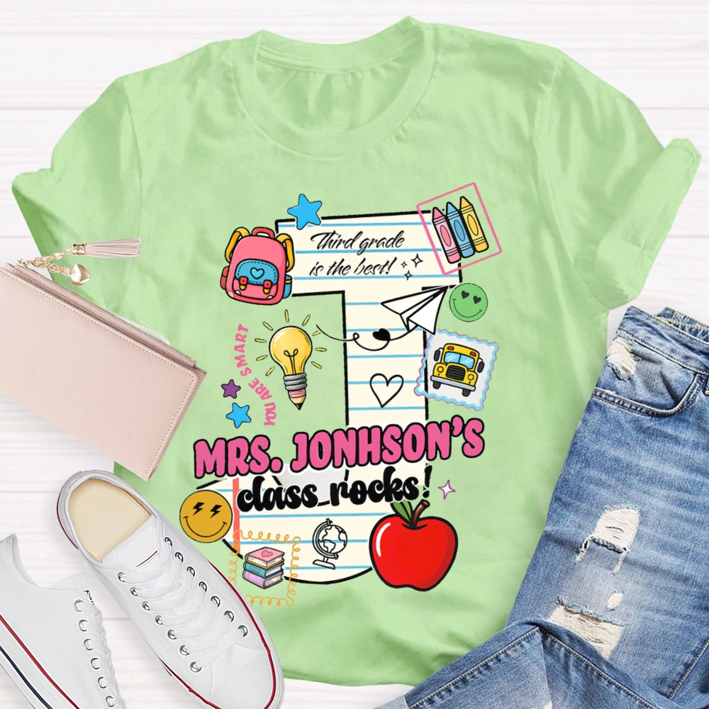 Personalized Name And Grade Third Grade In The Best Class Rocks T-shirt