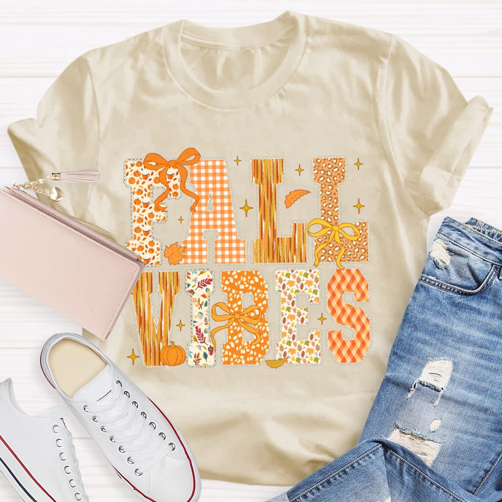 Fall Vibes Pumpkin Font And Bow Halloween T-shirt