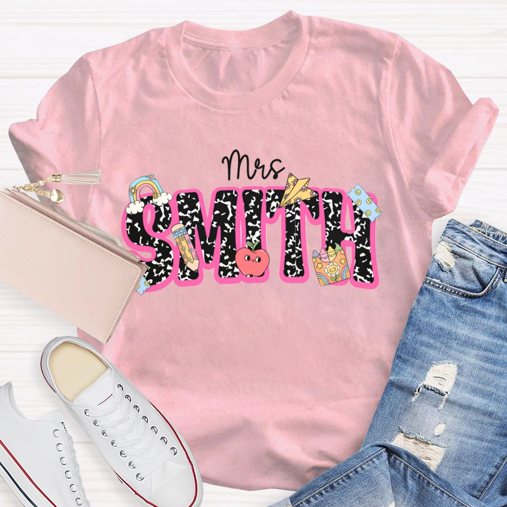 Personalized Name Polka Dot Font Back To School Teacher T-shirt