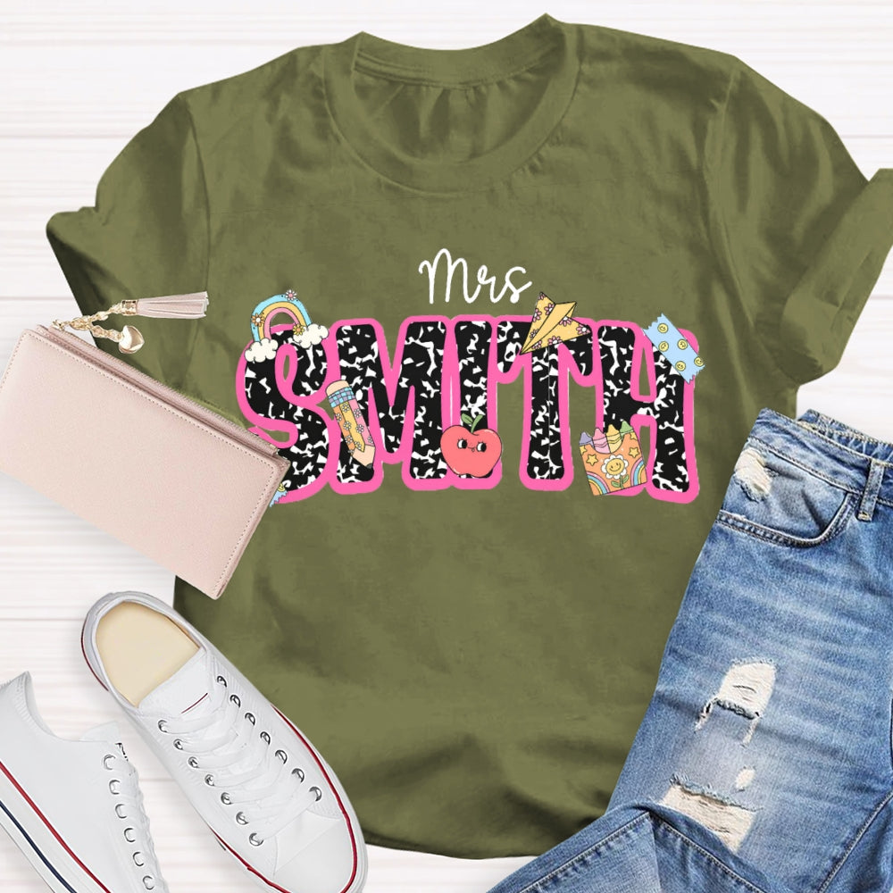 Personalized Name Polka Dot Font Back To School Teacher T-shirt