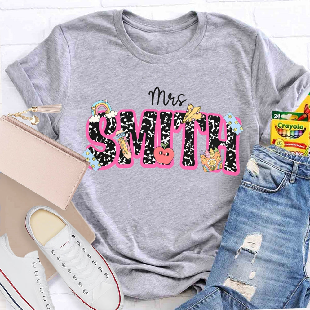 Personalized Name Polka Dot Font Back To School Teacher T-shirt